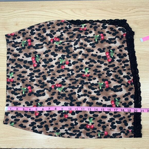 Fragile By XOXO  Leopard Cherry Lace Mini Skirt Size L Rockabilly Trashy Y2k - Picture 5 of 8